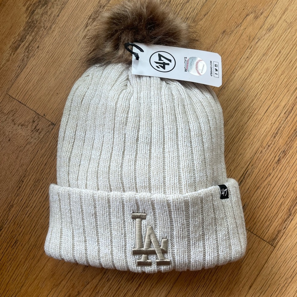 NWT 47 LA Cream Knit Beanie with Pom Pom
